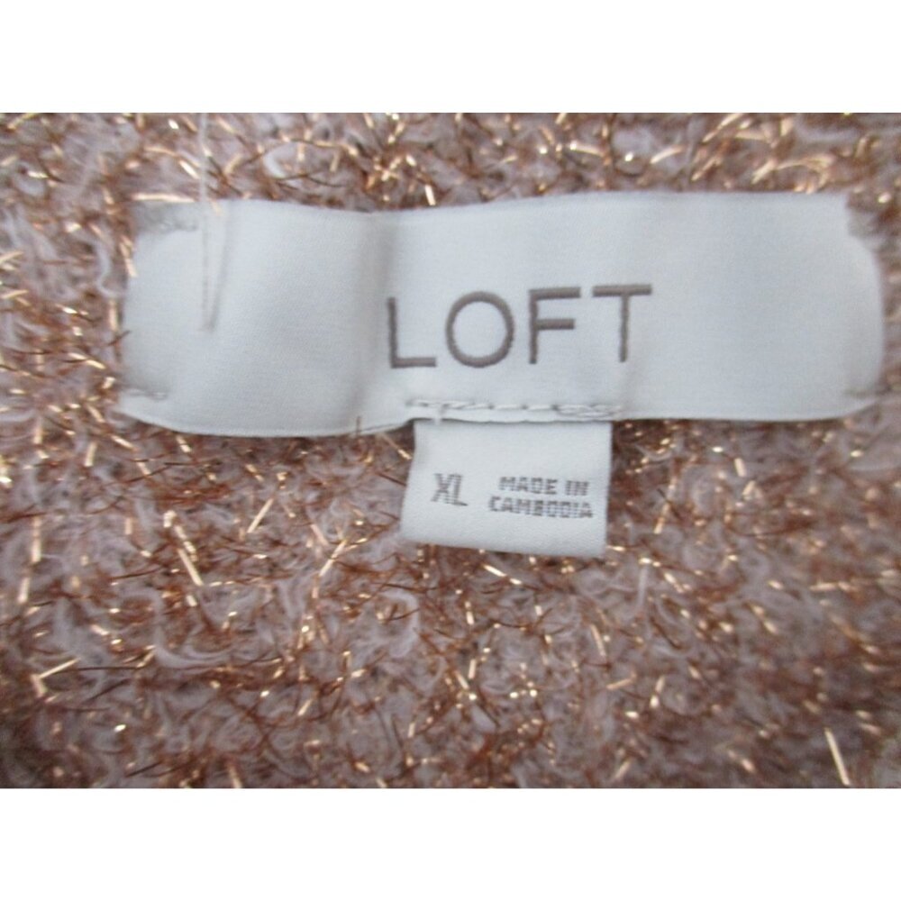Loft Beige Gold Metallic Shimmer Fluffy Long Sleeve Sweater Womens XL - Picture 3 of 14